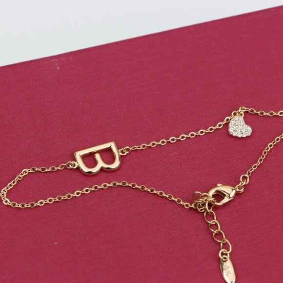 Rose Gold Bracelet with Heart Charm and Initial B Design, XPBL0650 - Picture 10 of 12